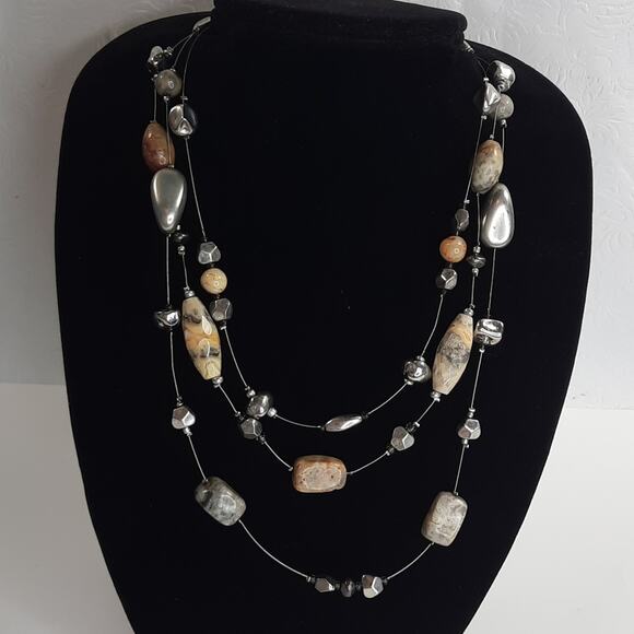 Chico's Multi-Strand Invisible Statement Necklace with Stone Beads - Picture 2 of 11